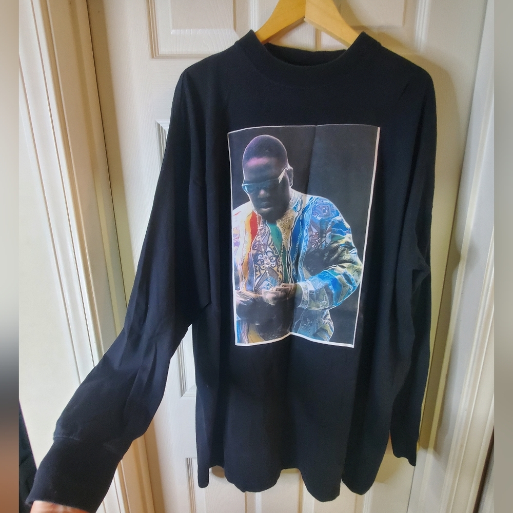 Vintage UNIQUE Mens 3XL BIG Biggie Smalls Black Long Sleeve Graphic Tee Cotton